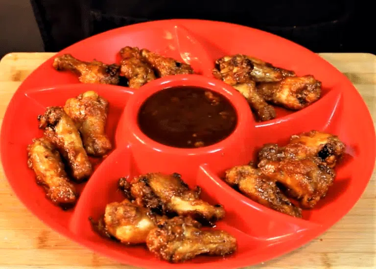Honey BBQ Chicken Wings on a red plate