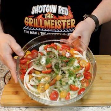 Cucumber Onion Tomato Salad in bowl