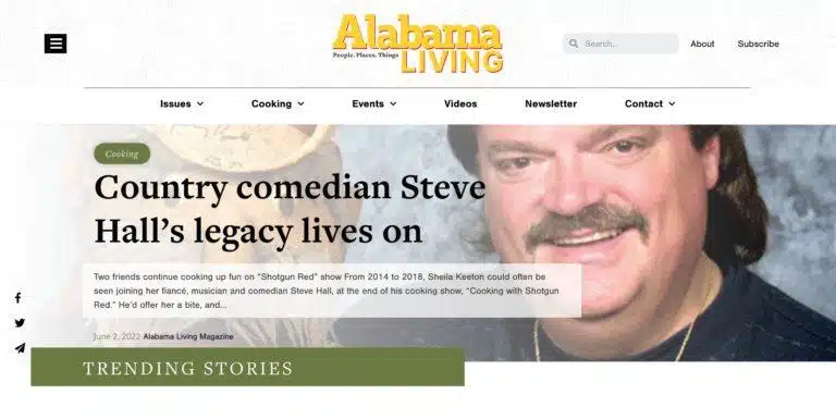 Article on Cooking with Shotgun Red in Alabama Living Magazine