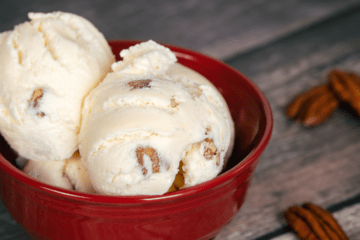 Butter Pecan Ice Cream in a red bowl