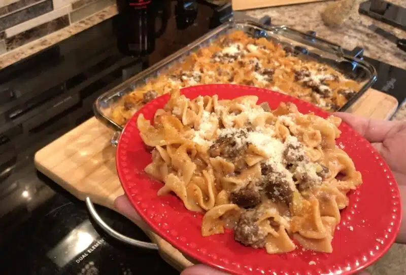 Amish Country Casserole on red plate