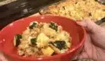 Creamy Chicken Ritz Casserole in a red bowl