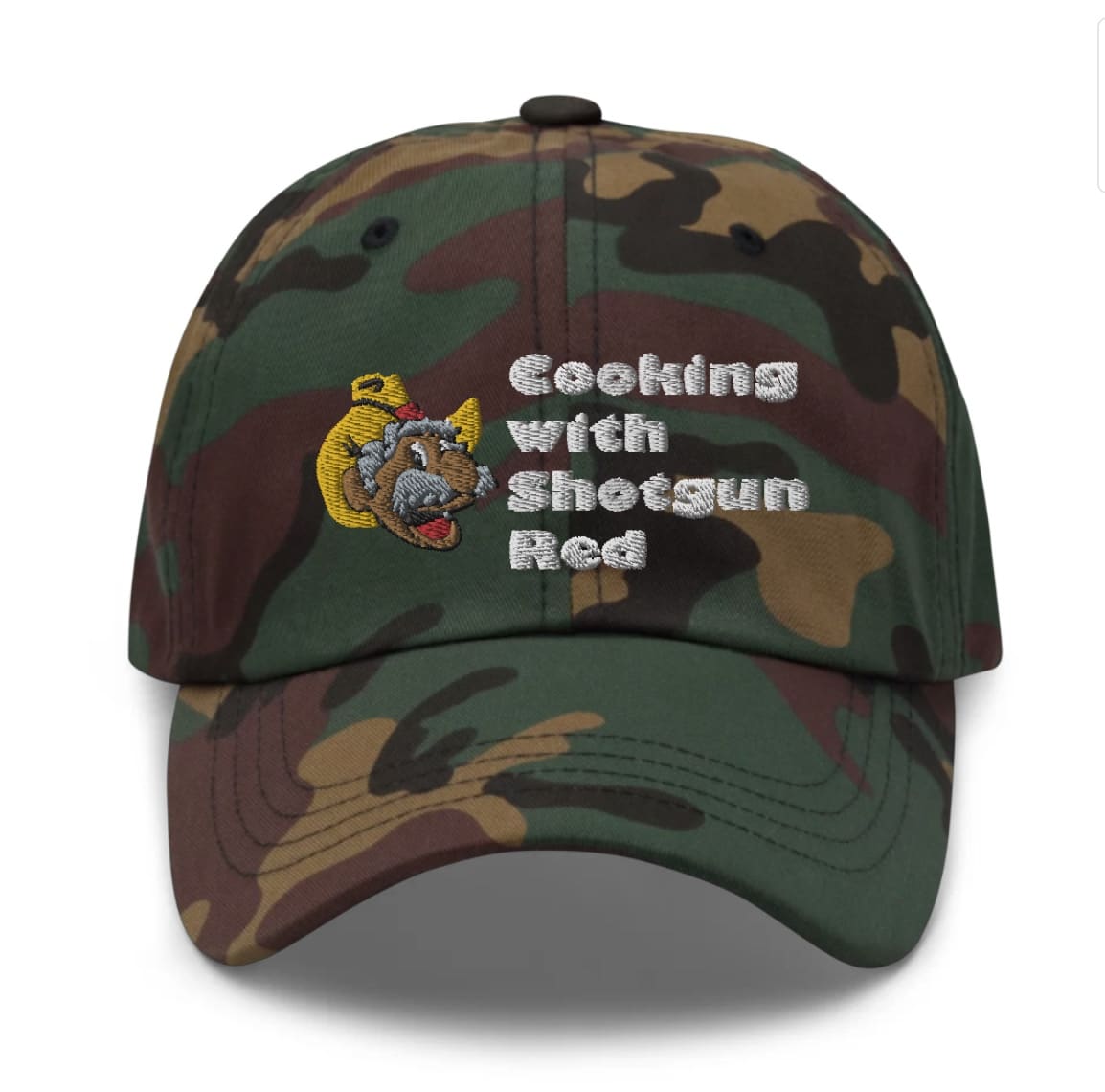 Cooking with Shotgun Red Multi Camo Dad Hat