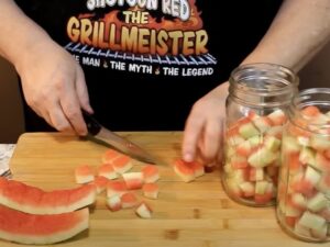 Slicing Pickled Watermelon rinds