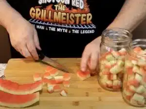 Slicing Pickled Watermelon rinds