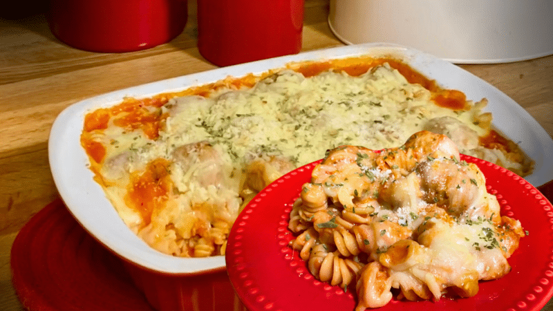 Dump and Bake Meatball casserole on a plate