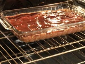 Baking the beef for Mac and Cheese Meatloaf Casserole