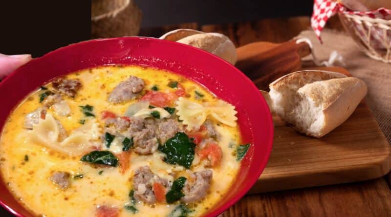 30-Minute Italian Sausage Soup with some French bread