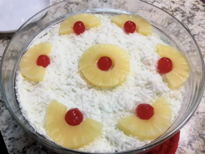 Watergate salad in a glass bowl