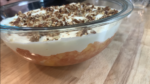 Old Fashioned Peach Jello Salad in a glass bowl