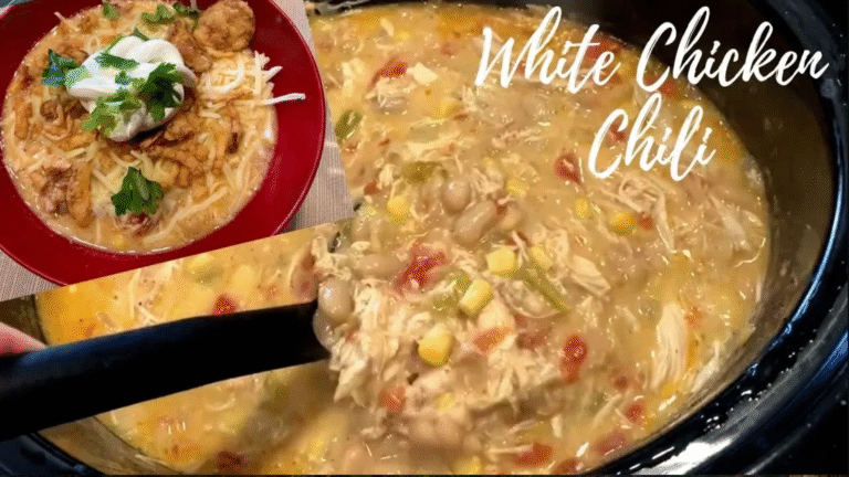 White chicken chili in crockpot