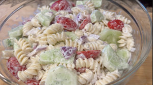 Creamy Cucumber Pasta Salad in a Bowl