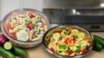 Two Creamy Cucumber Salads in bowls